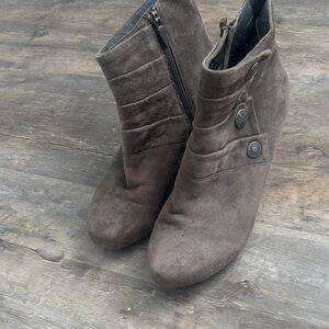 Dansko Taupe Ankle Booties with Button Detail